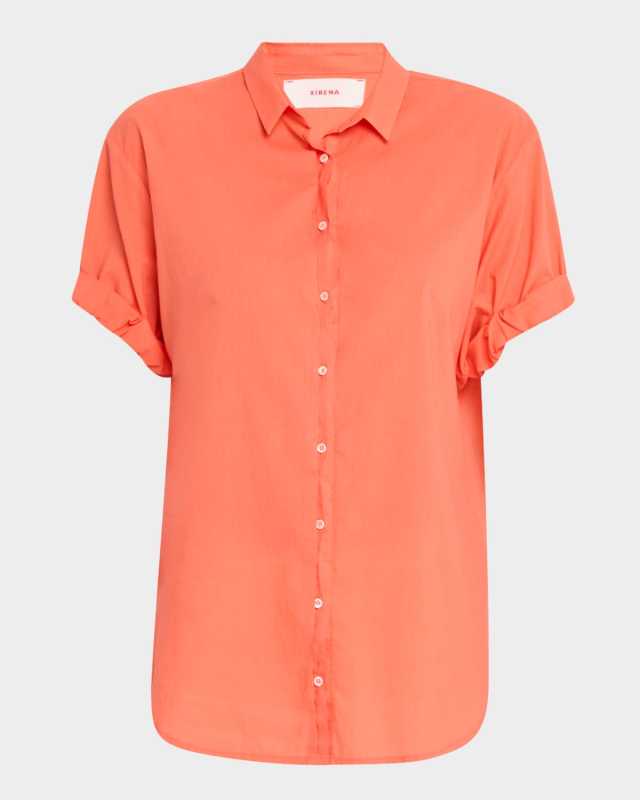 Channing Button-Down Rolled-Sleeve Cotton Top